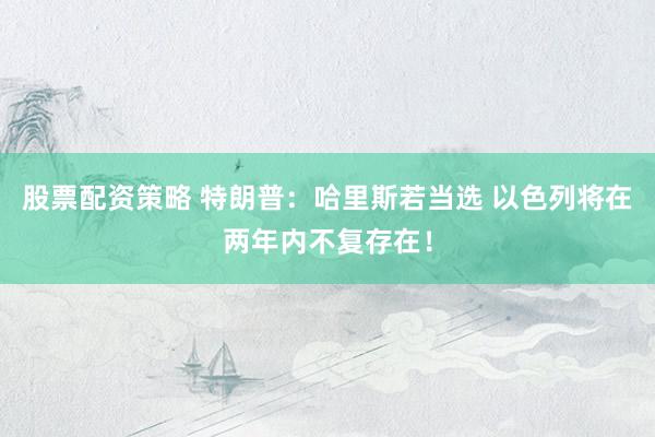 股票配资策略 特朗普：哈里斯若当选 以色列将在两年内不复存在！