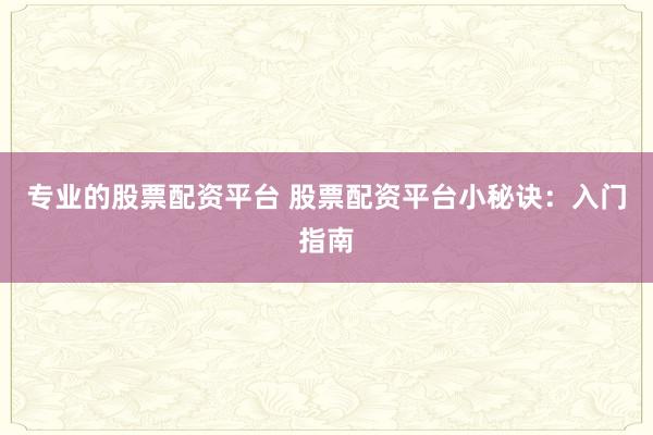 专业的股票配资平台 股票配资平台小秘诀：入门指南